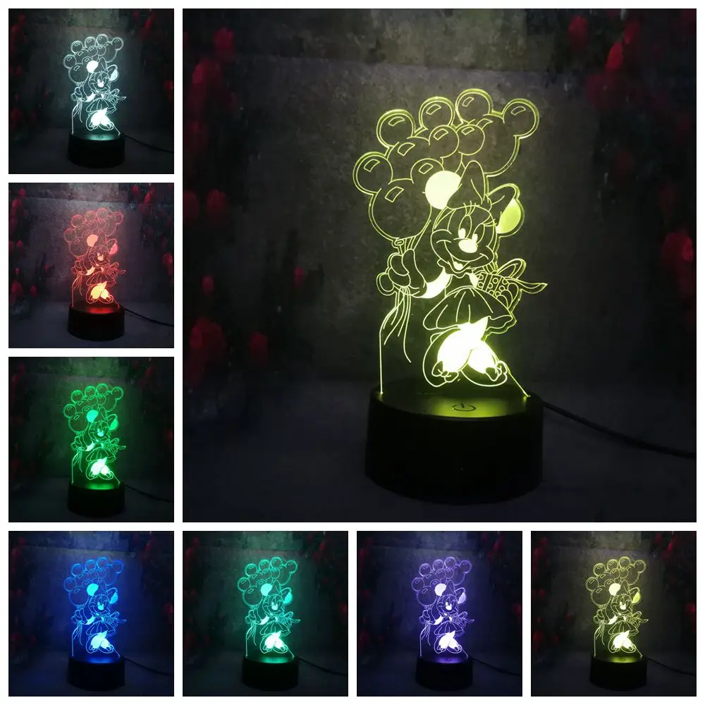 2019 Tinker Bell 3D Acrylic LED 7 Colour Night Light Touch Table Desk Lamp Gift 