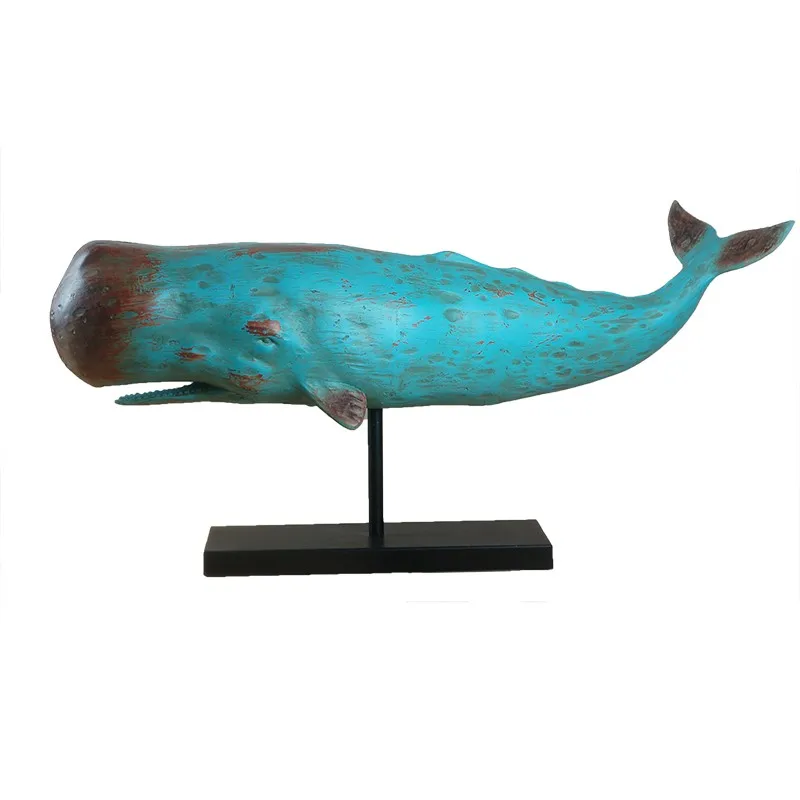 Wholesale artificial handmade classical resin whale decoracion para el hogar with wood look table top for kids room factory