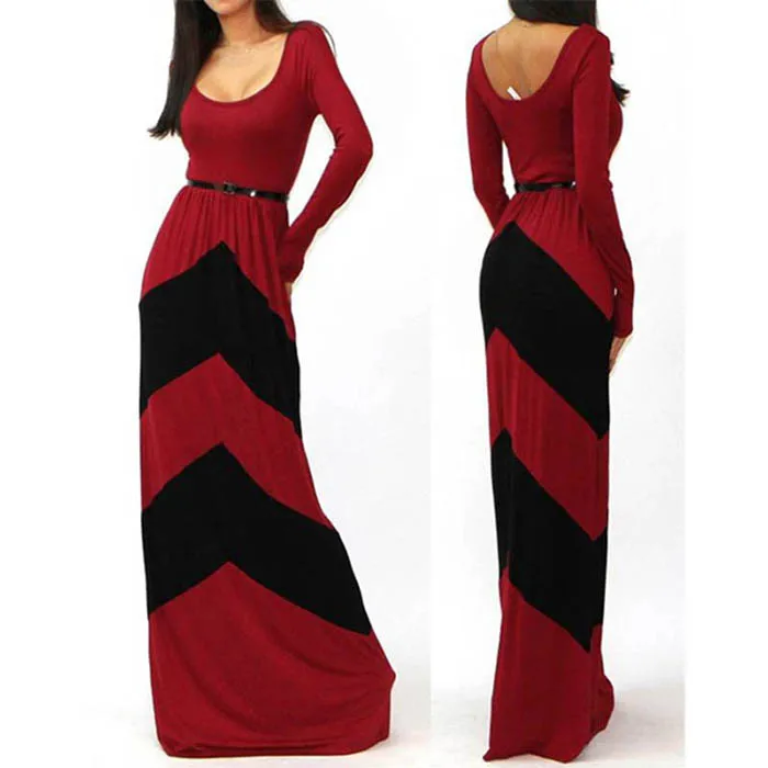 

Wonder Beauty Women Elegant Striped Full Length Long Sleeve Evening Summer Dress, As shown summer dress