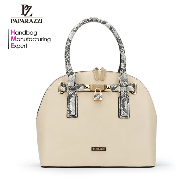 

6237-High quality PAPARAZZI vegan snake PU leather material women's fashion fancy satchel bag, Beige, various colors available