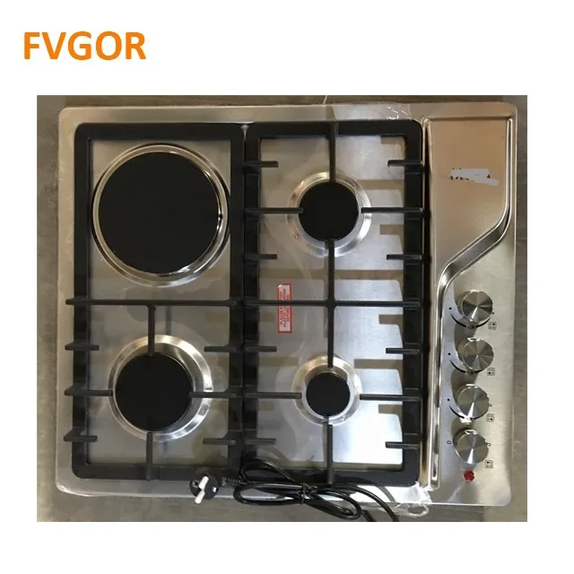 Home Cooking Appliance 4 Burner Gas And Electric Burner Cooktop Built In Stainless Steel Cooker