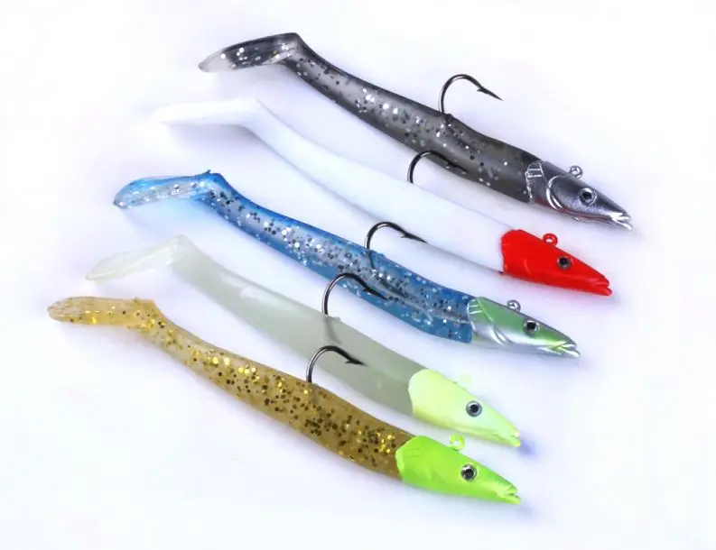 

Free shipping Lead head jig fishing soft bait silicone soft plastic fishing lure for big fish 19g 11cm, 5 colors available/oem