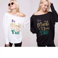 

Monogram Off Shoulder Mardi Gras Y'all Shirt