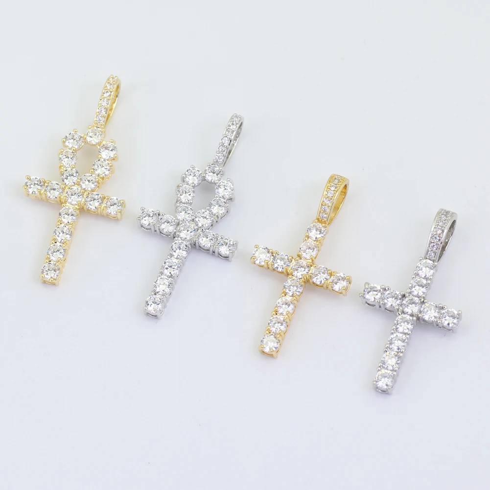 CN019 Hip Hop Anha cross Pendant brass Setting CZ stones Necklace Jewelry for men and women