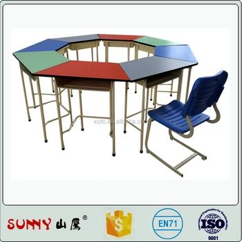Round Wood Colored Elementary School Desk With Chairs Kids Table