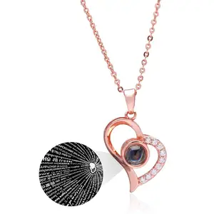 Amazon hotsale  heart Rose Gold&Silver 100 languages I love you Projection Pendant Necklace Romantic Love Memory