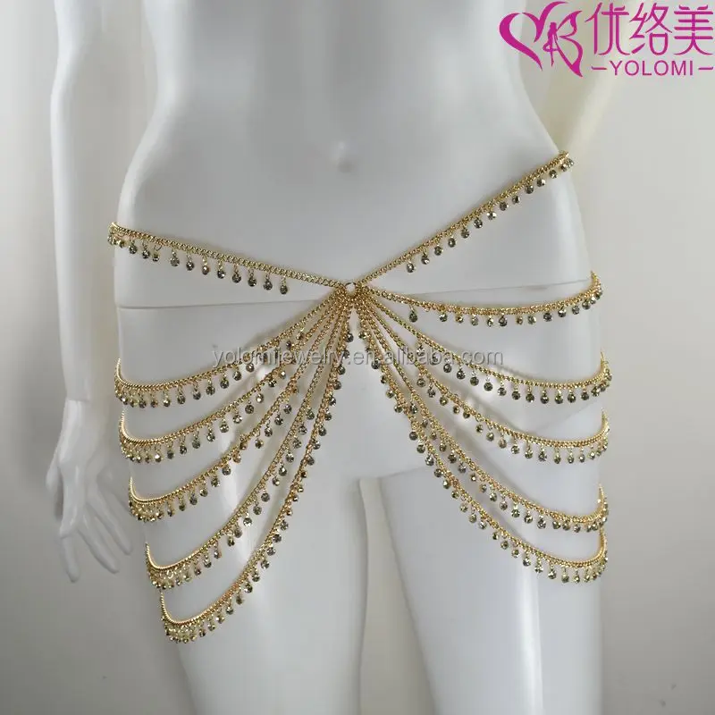 

Waist Body Chain Big Rhinestone 6 Layers Belly Body Chain Party Dress Waist Chain Jewelry YMWC0516D, Gold & silver