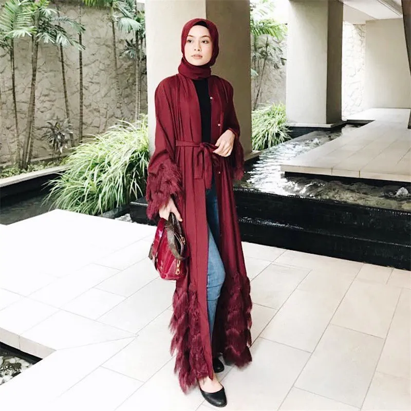 

2019 Fashion Design Crepe Abaya EID, Pink;wine red;black