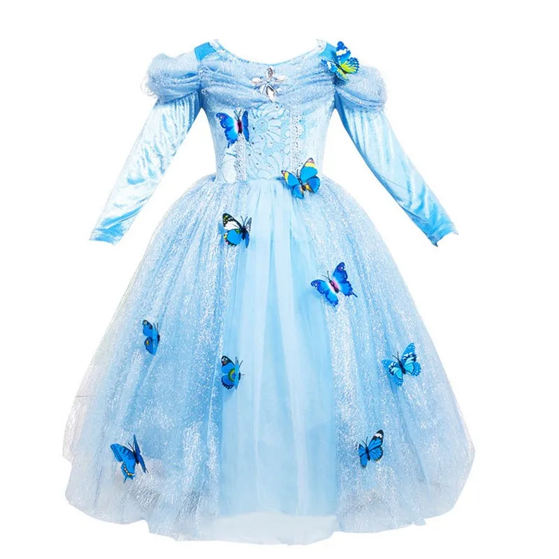 

MQATZ Europe Style Design Cinderella Costume with Butterfly Decorate Girls Fancy Party Dresses, Blue