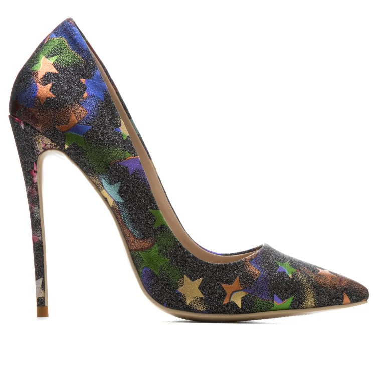 

Latest 3D printing PU Dress Stiletto High Quality Heels Metal stiletto heels, Blue/white/black/yellow