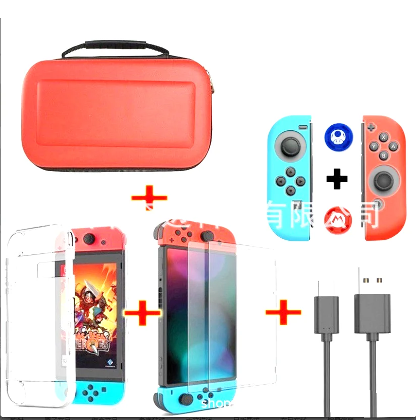 

switch case 5 in 1 Carry Bag Protector Silicon case Super Kit for Nintendo Switch console protective case surface, Black