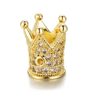 DIY Jewelry Bracelet Making Micro Pave Clear Cubic Zirconia CZ Crown Beads Brass Spacer Beads
