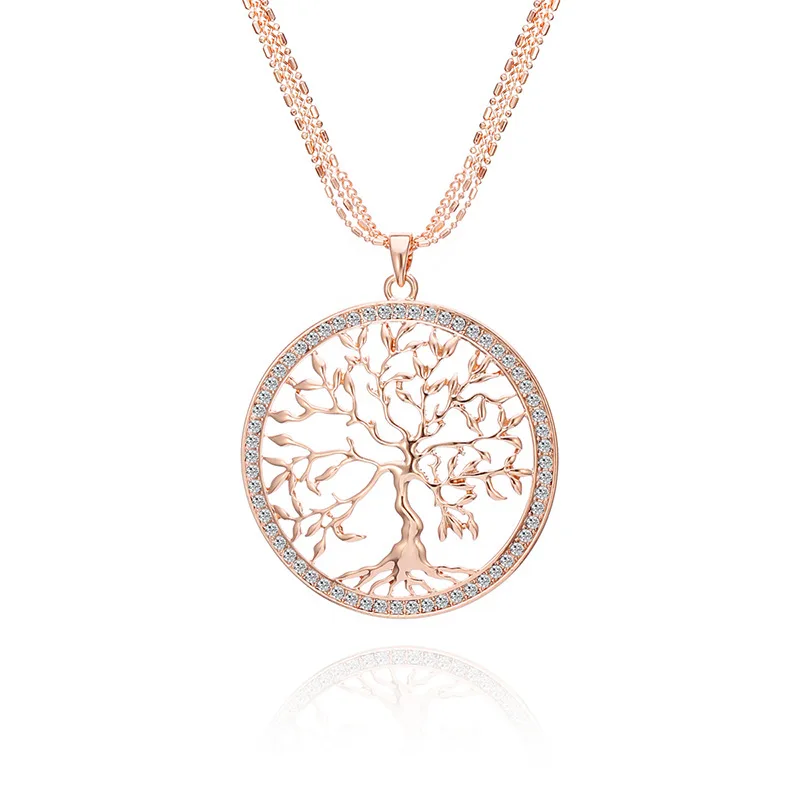 

Creative Design Ladies Choker Charm Chain Necklace Elegant Women Tree of Life Crystal Pendant Necklace Jewelry Collar