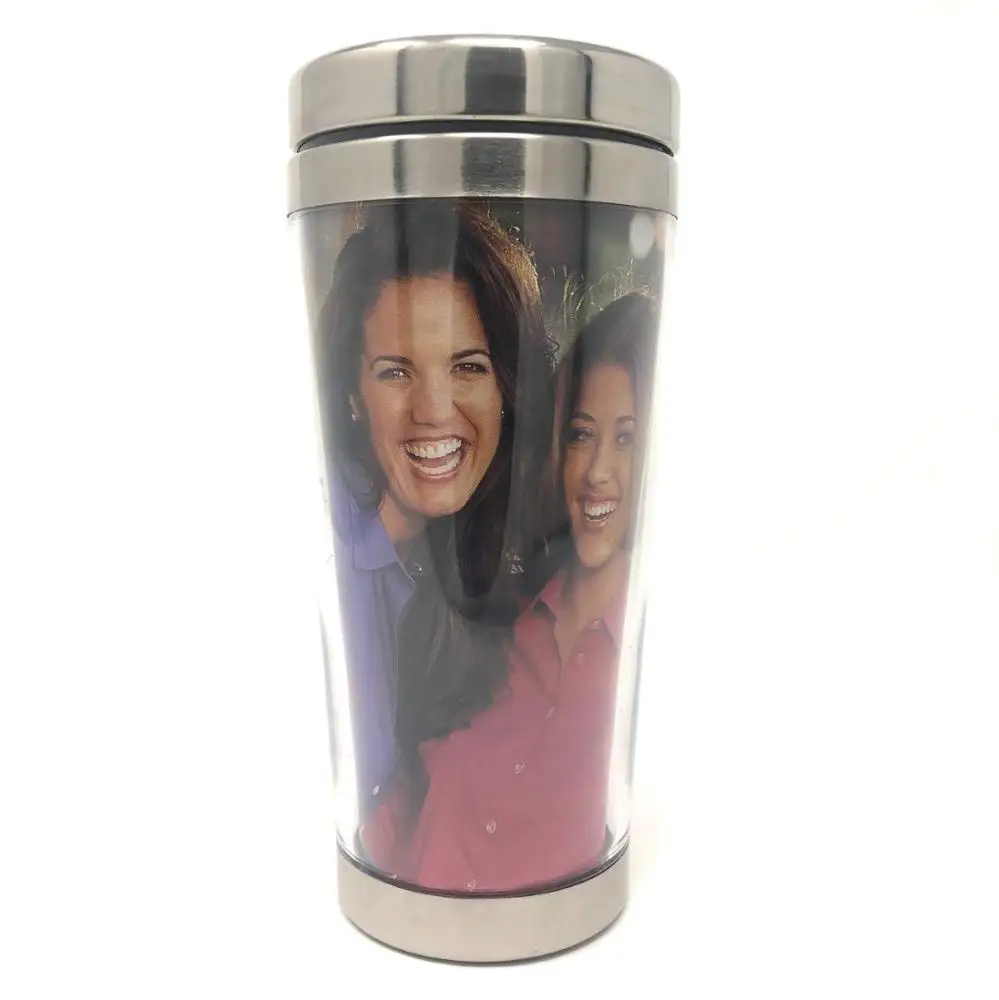

Wholesale Custom logo promotional 450ml double wall storyboard photo insert stainless steel paper insert coffee tumbler