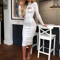 

White Fashion Patchwork Long Sleeve Women Bodycon Bandage Dress Good Quality Rayon Bodycon Dress