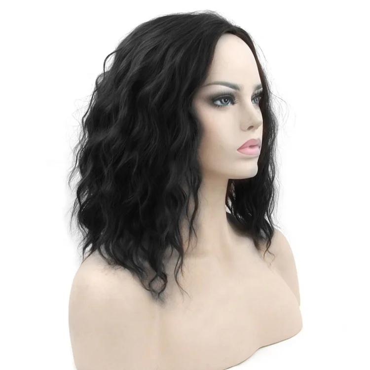 

Short Curly Natural Black Wig for Women Synthetic Water Wave Wig