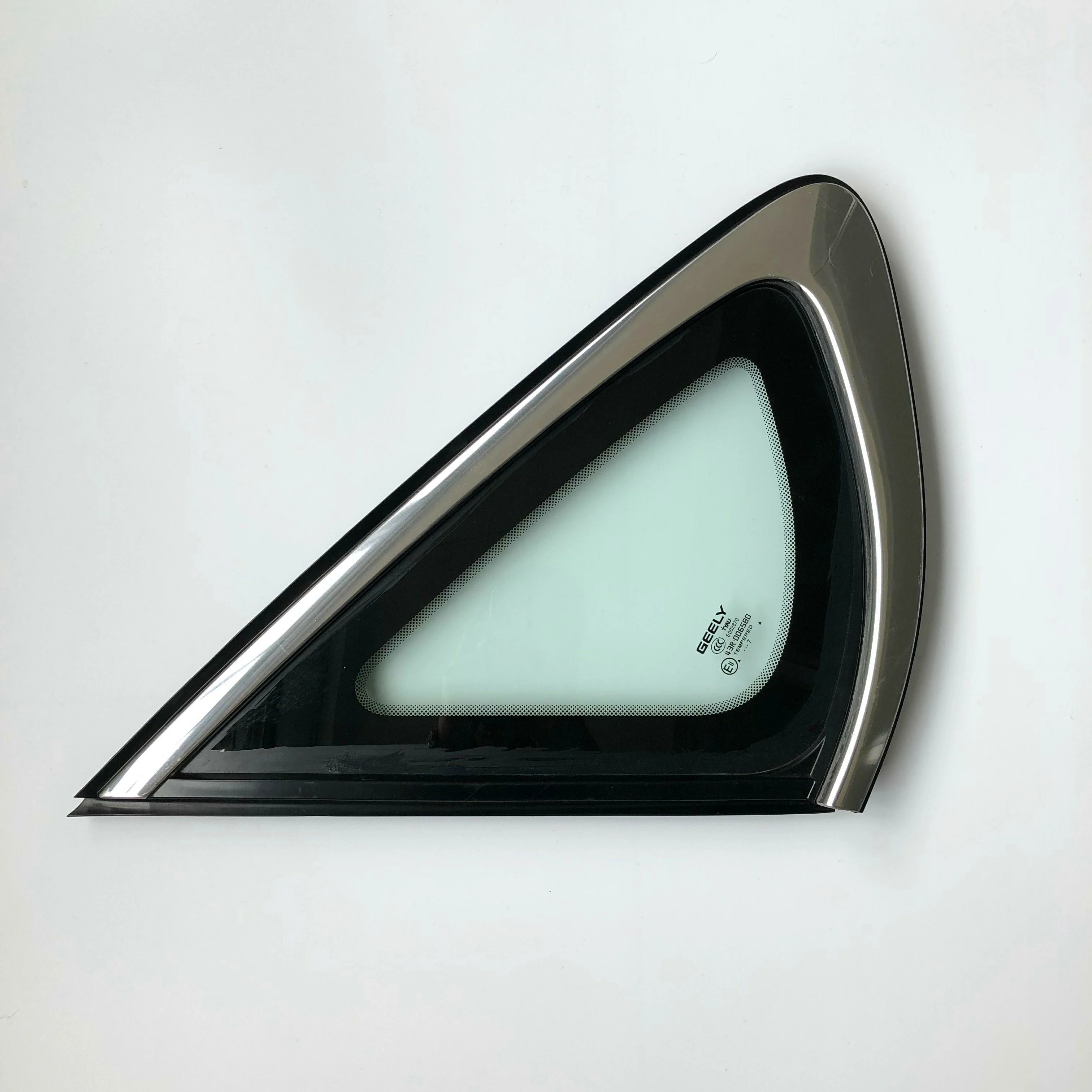 
XYG automobile rear triangular window glass encapsulation with stainless steel bright trim and EPDM rubber seals 