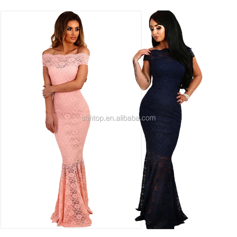 

Western Dress Elegant Lace Sexy Shoulder Short Sleeve ladies Fishtail Dress