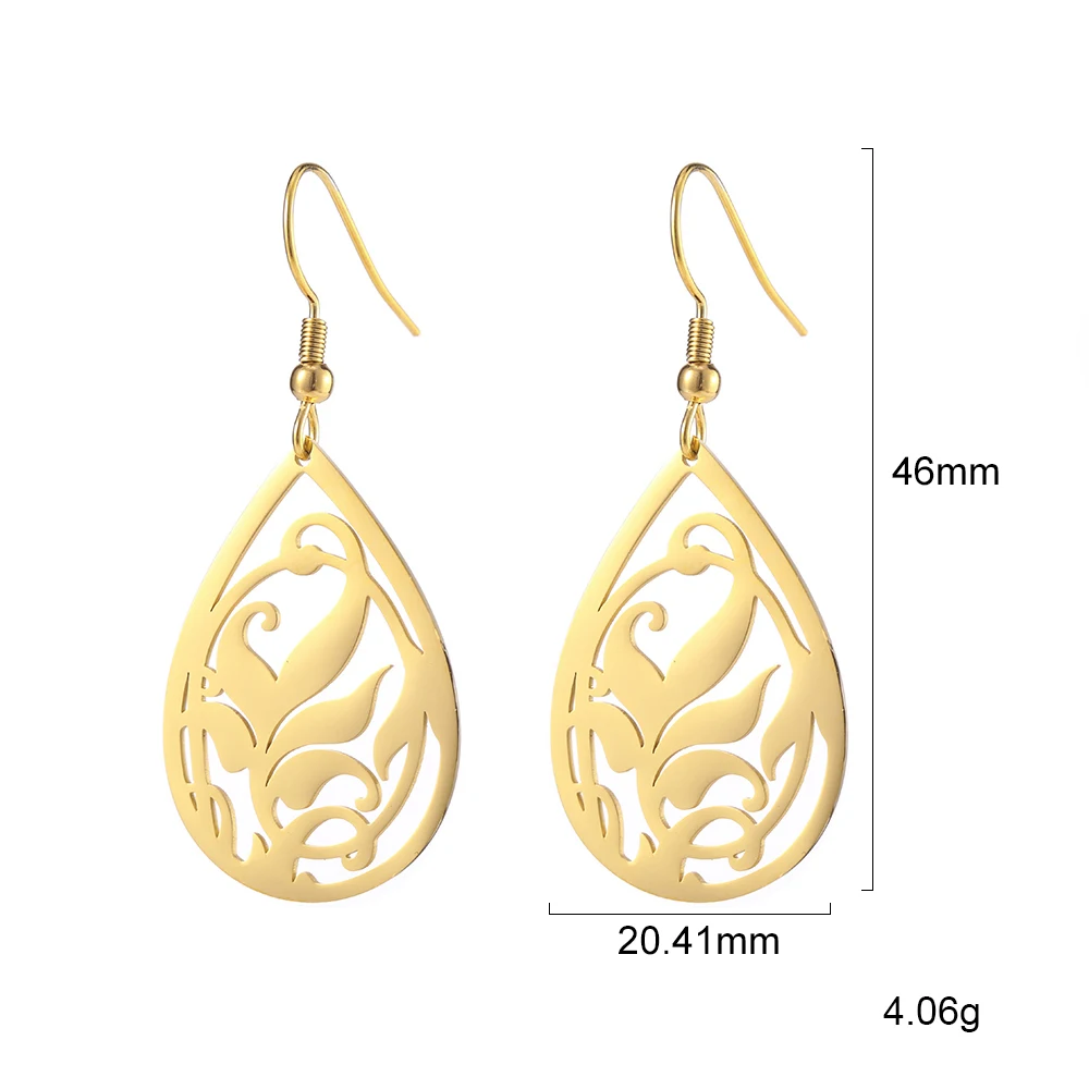 

Unique Simple Fashion Water Drop Shape Stainless Steel Sliver Plated Hollow Out Stud Earrings For Wholesales