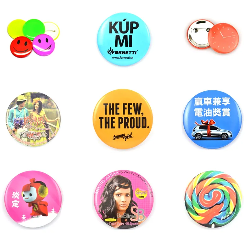 Custom heart shaped safty pin back advertising blank tin button badge wholesale