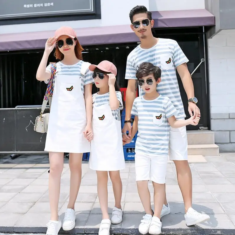 
PJ1152A 2020 new arrived Parent-child suit clothing summer stripe cotton short T-shirt kids clothing 