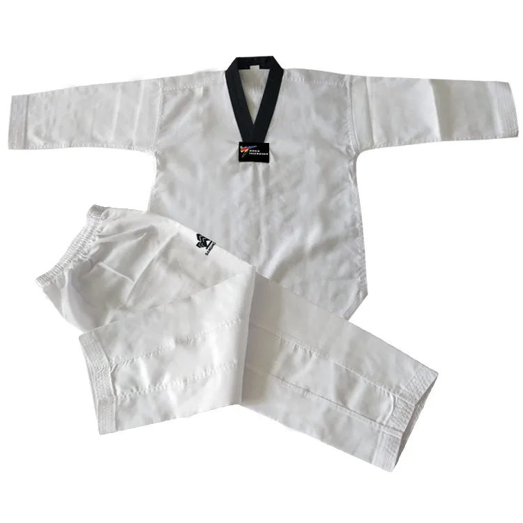 

Custom cheap black collar white uniform taekwondo uniforms