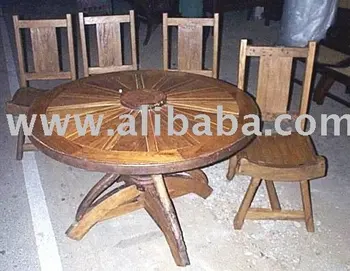 Rustic Wagon Wheel Table Chair Set Buy Table Product On Alibaba Com