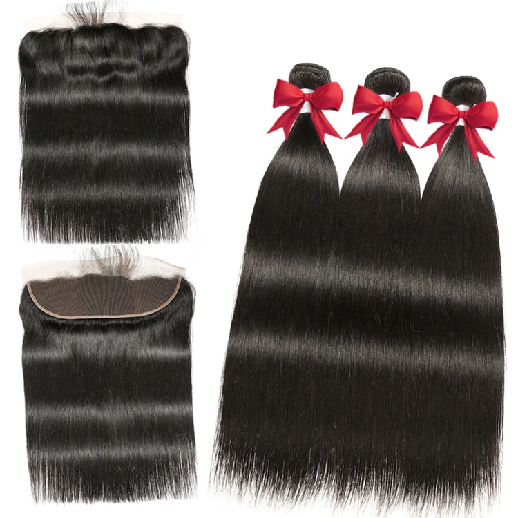 

Wholesale hair bundles silky straight with frontal closure 100% Human Hair Tangle Free Virgin Brazilian Hair For Ladies