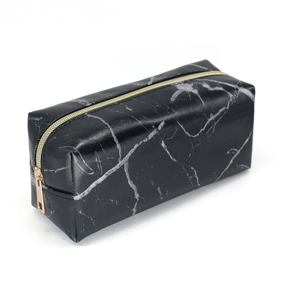 

Marble stone pattern black white PU leather large capacity toiletry travel bags