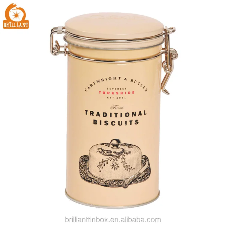 Airtight Lid Metal Tin Can Round Traditional Biscuit Tin Box Food Tin