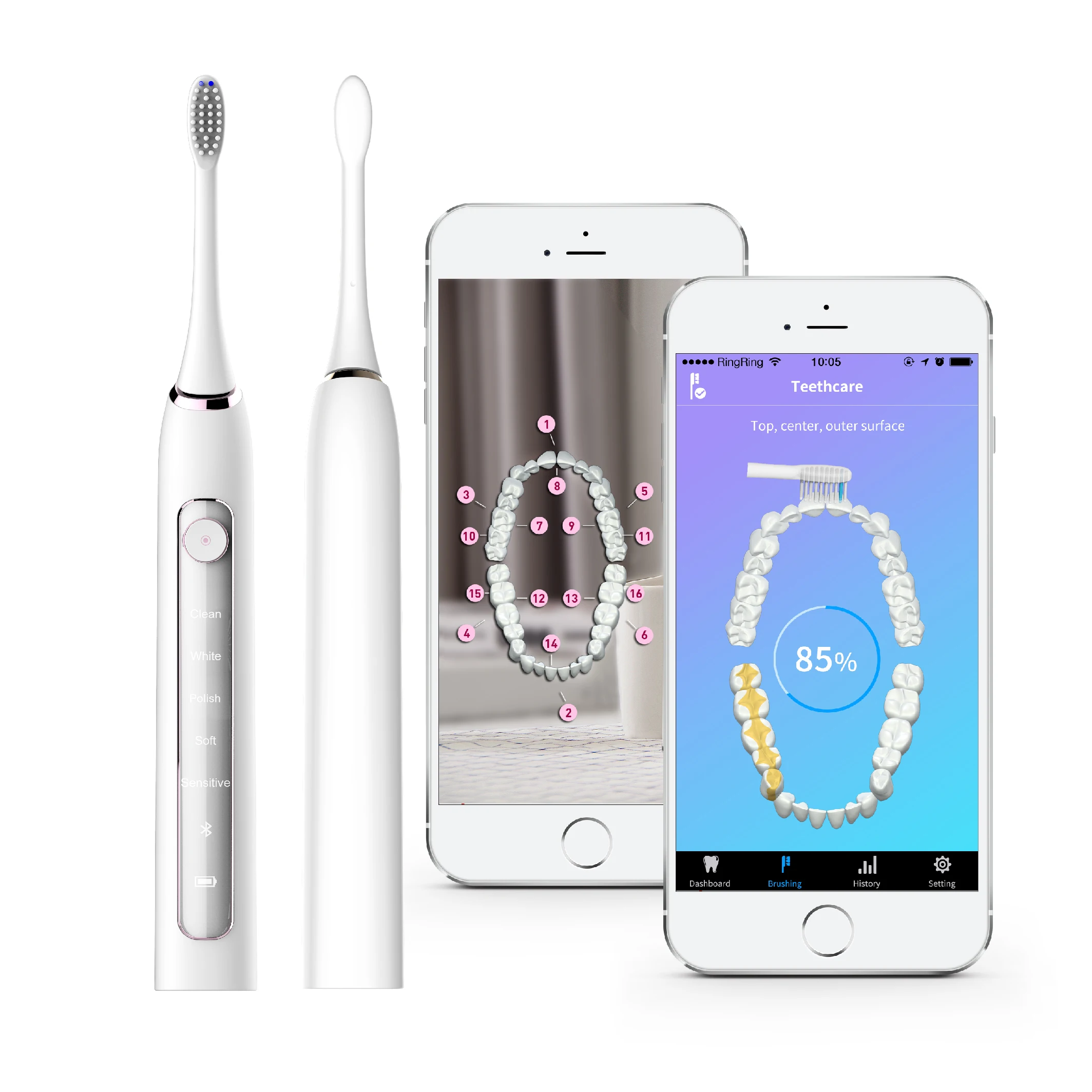 

J-Style Bluetooth USB Rechargeable Automatic Toothbrush Adult Sonic Toothbrush with Holder and 2 Replacement Heads