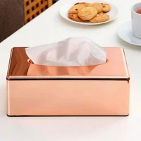 

Wholesale Rectangular Custom Luxury Hotel Balfour ABS Plastic Rose Gold Stainless Steel Metal Tissue Box Cover with Holders