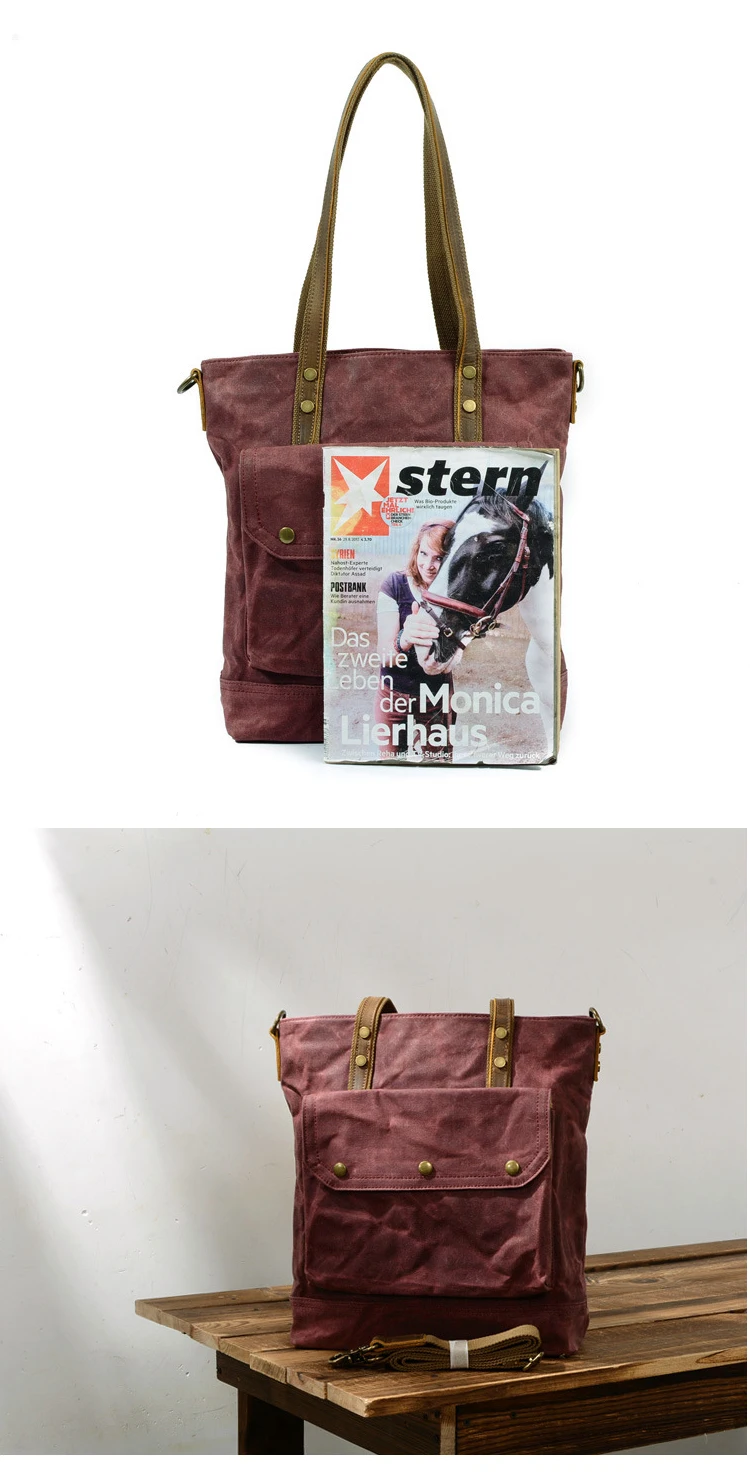 Vintage retro waxed canvas waterproofing daily ladies handbag hand shoulder tote shopping bag