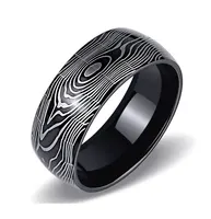 

Wood Grain Black Plating Men Damascus Steel Ring