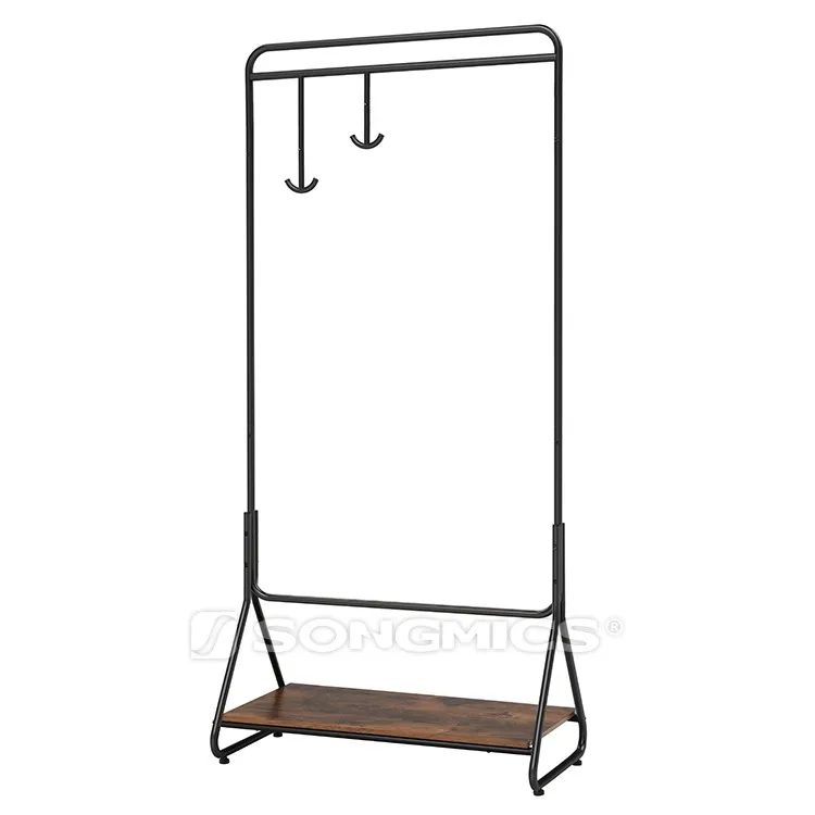 Indoor Clothes Garment Rack With Hanging Rail Wooden Metal Iron