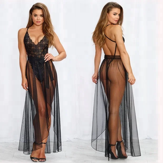 

Women Set Robes Sexy Sleepwear Nightgown Dress Babydolls, Black+white