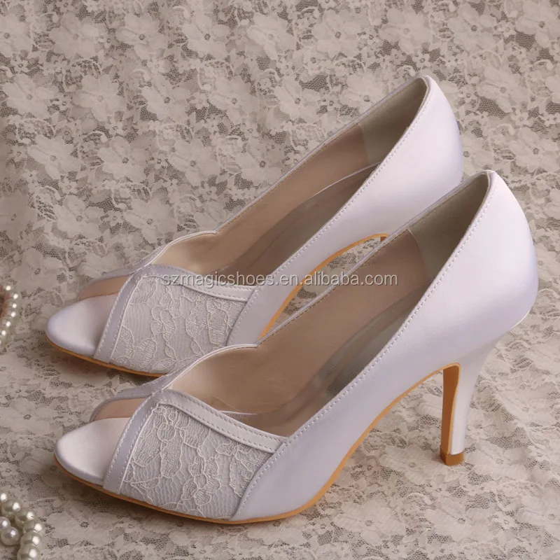 

Wedopus Peep Toe Lace Mid Heels White Shoes