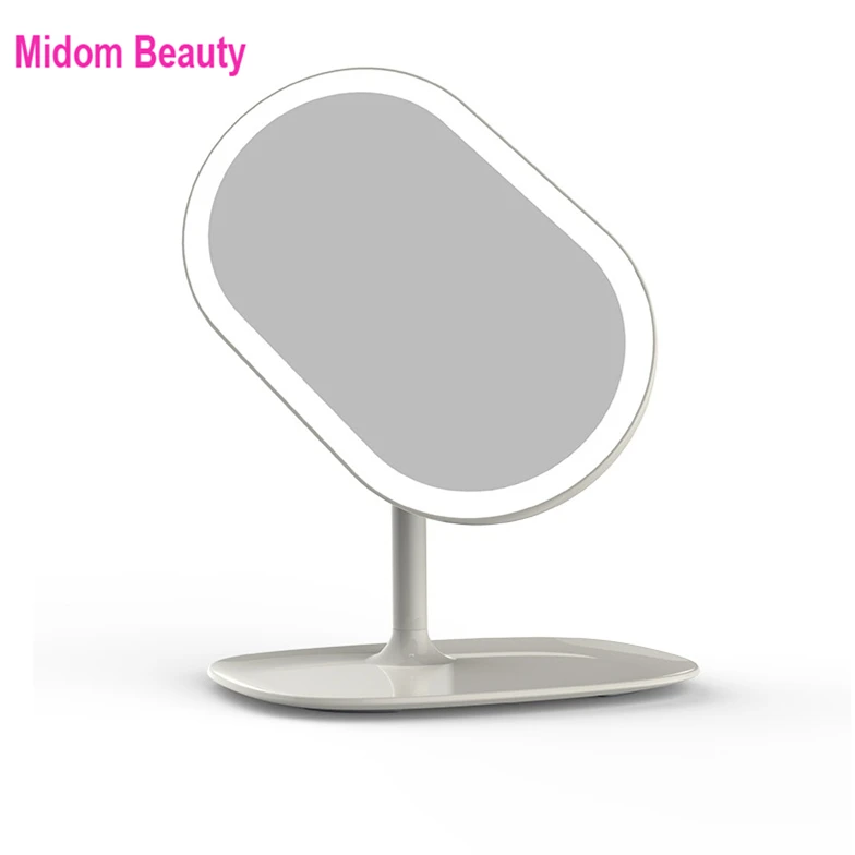 

rechargeable electric home use 360 degree Rotation table touch screen led mirror for makeup with led lights and lamp, White color or customs color