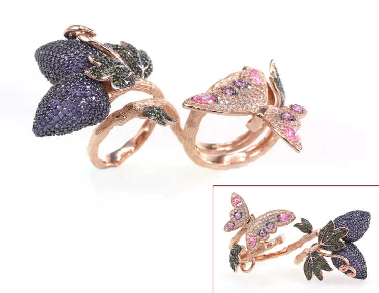 Fashion jewelry 925 silver butterfly flower cz rings Snake-shaped gold-plated silver rings insect-shaped fashionable ring