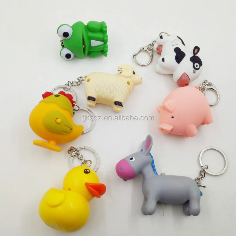 Farmers Friends Keyring Torch Yellow Cow Pig Duck Animal Sound Key Ring Light 