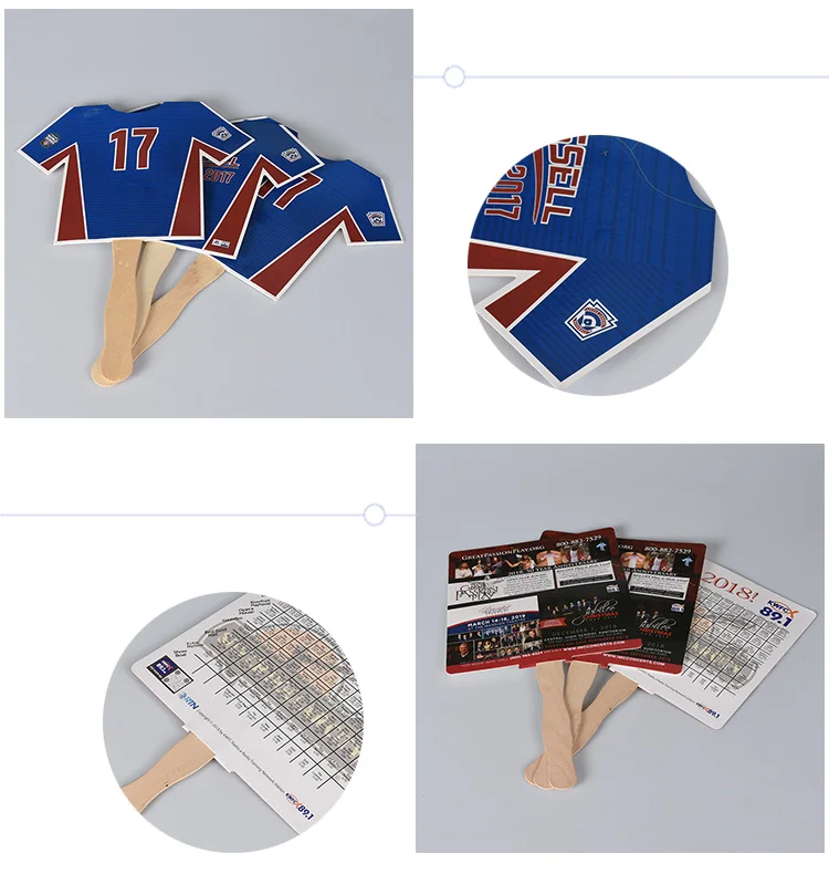 Custom Printed Wooden Handle Paper Circular Hand Fan with Your Brand Logo