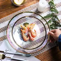 

Nordic Style Gold Rim Glass Dinnerware set Dessert Bowl Glass round Western Dish Salad Tray Fruit Plate Golden glass plate