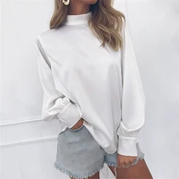 

Fashion Ladies Clothing High Collar Lantern Sleeves Loose Chiffon Women Blouse Tops