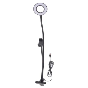 Misterfoto 3.5'' cell phone holder with selfie LED ring light for live stream with flexible mobile phone clip holder desk lamp