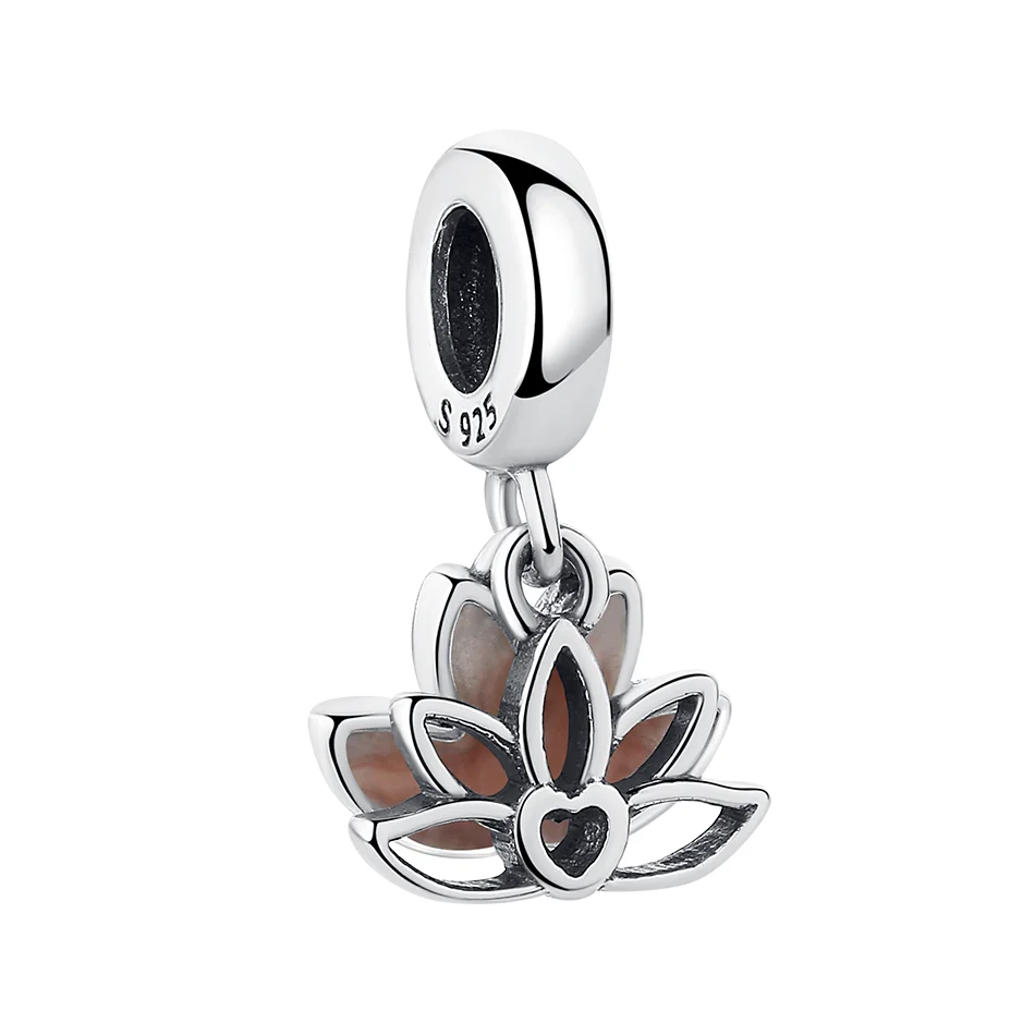 

High Quality 925 Sterling Silver Charm Pink Lotus Flower Charm Beads for DIY Ladies Sterling Bracelet Making
