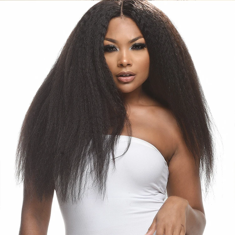 Cheap front lace human hair wigs kinky straight hair lace wig with baby hair