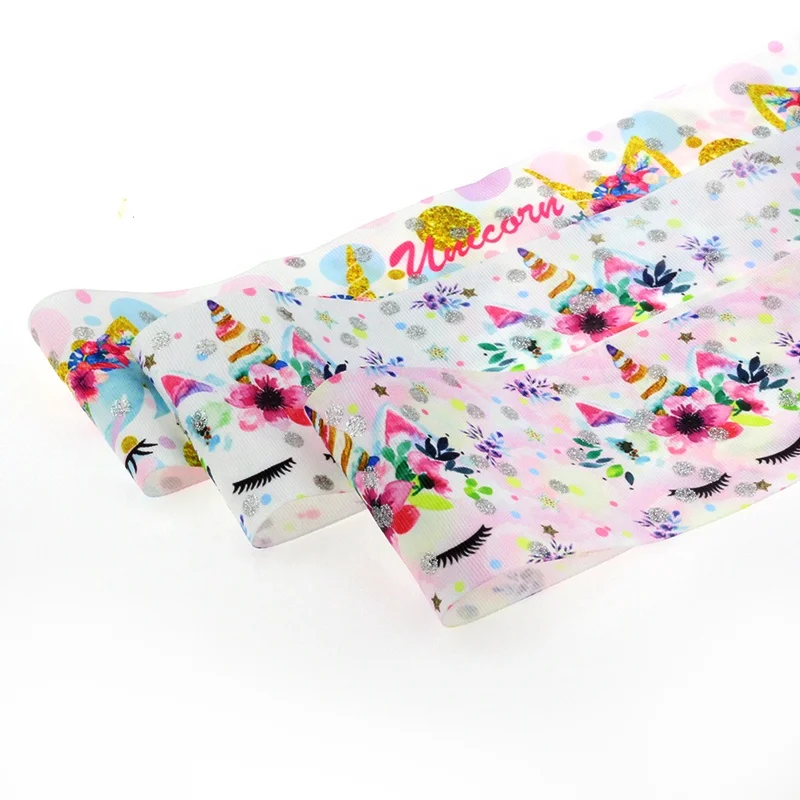 

3'' 75mm Unicorn Face Ribbon Glitter Unicorn Ribbon Hair Bow Ribbon