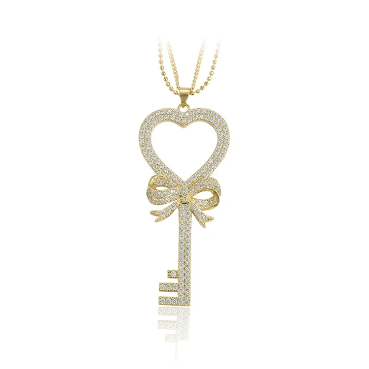 00711 xuping luxury 14k gold plated synthetic cz large heart key pendant necklace