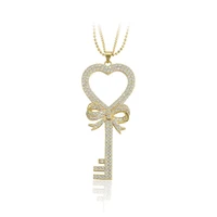 

00711 xuping luxury 14k gold plated synthetic cz large heart key pendant necklace