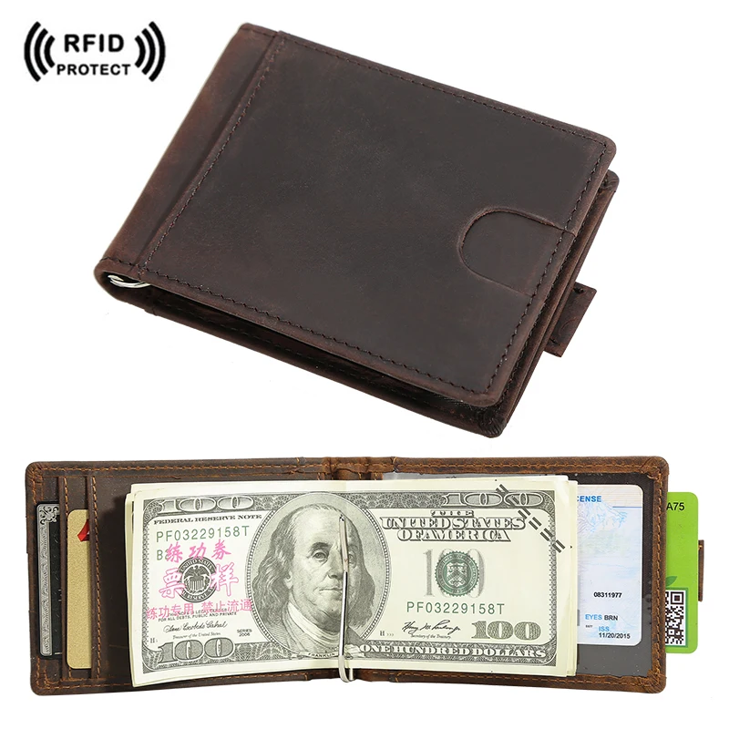 

Tiding Custom Mens Genuine Cowhide Leather Wallet Slim Real Leather RFID Blocking Wallets With Money Clip